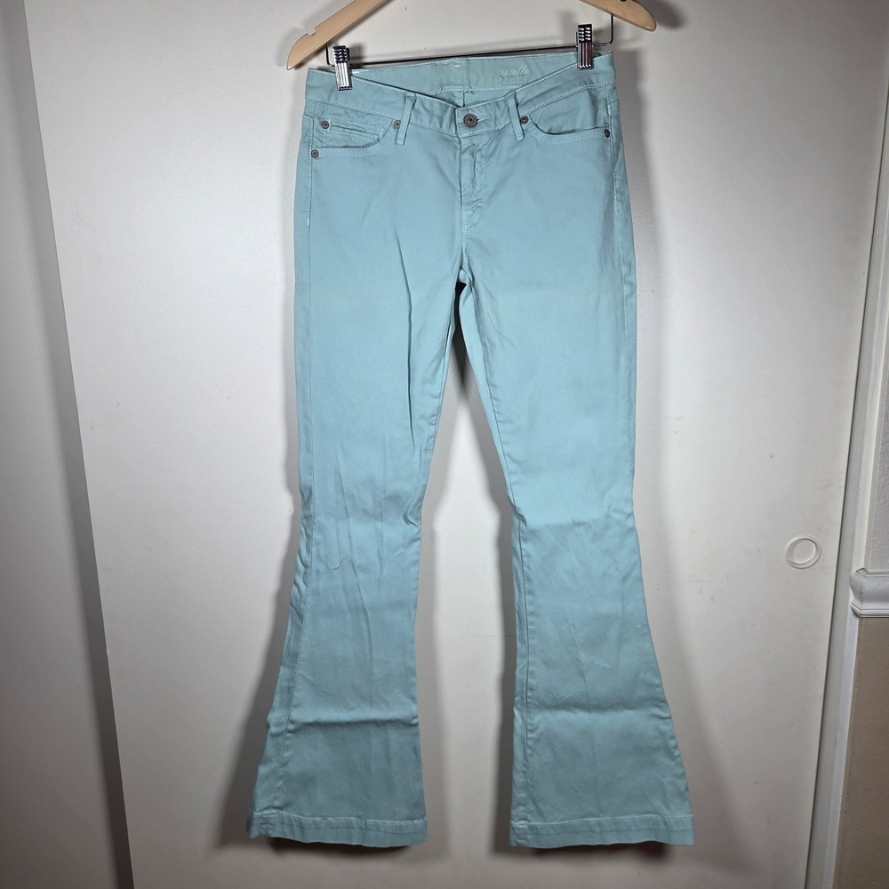 7 For All Mankind Giselle Flare Jeans Womens 28 Blue Mint Pastel Boho Retro 70's
